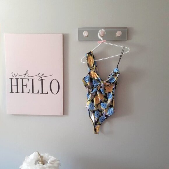 NWOT Zara multicolour floral print asymmetrical wide strap pleated bodysuit, S - Picture 9 of 12